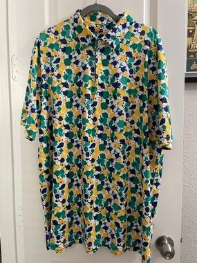 Short-Sleeve Polo with Green, Yellow & Blue Splash Print